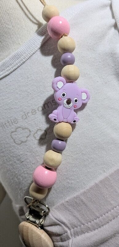 Attache tétine, ours violet