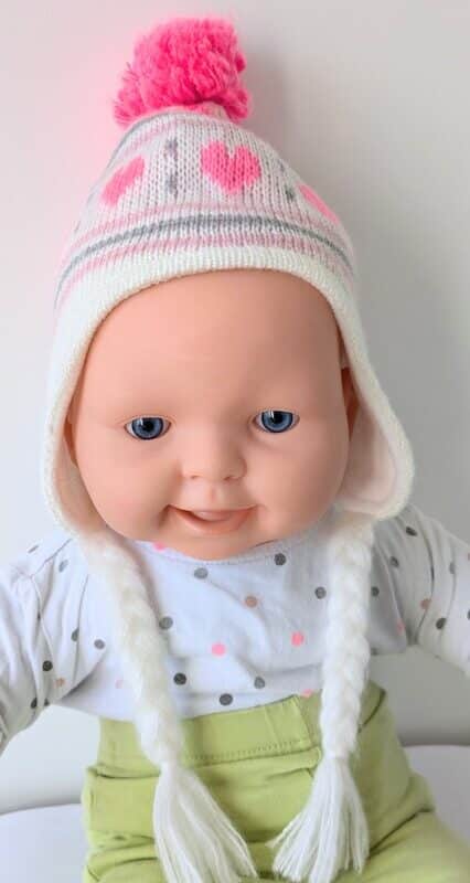 Bonnet blanc & rose à pompons