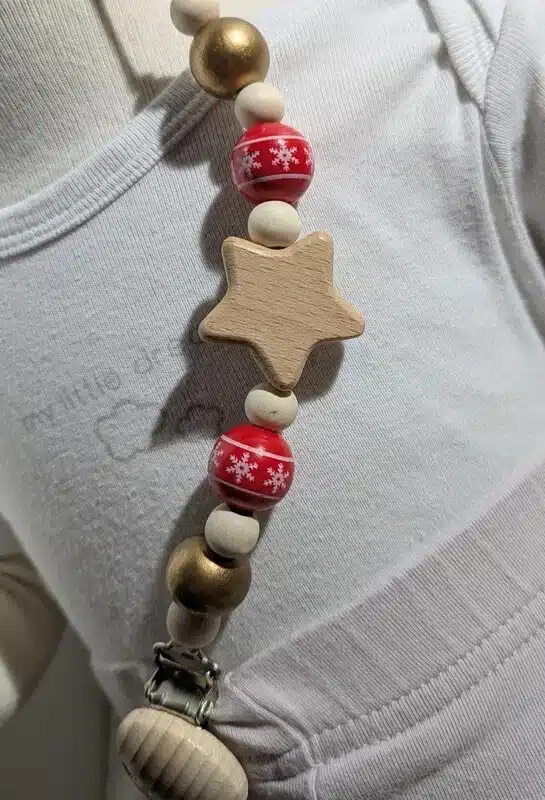 Attache tétine noël, rouge & doré