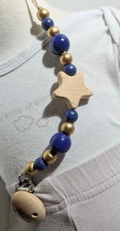 Attache tétine noël, bleu & doré