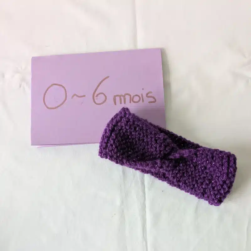 Bandeau en laine, Violet, taille 0-6 mois