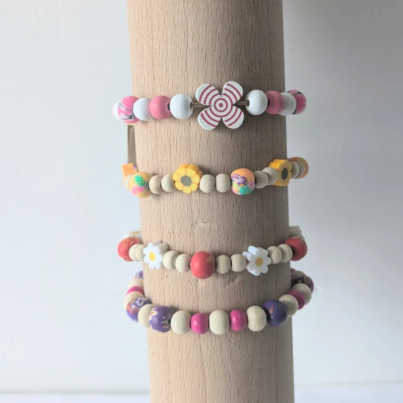 Bracelet réglable perles imprimées, taille S/M
