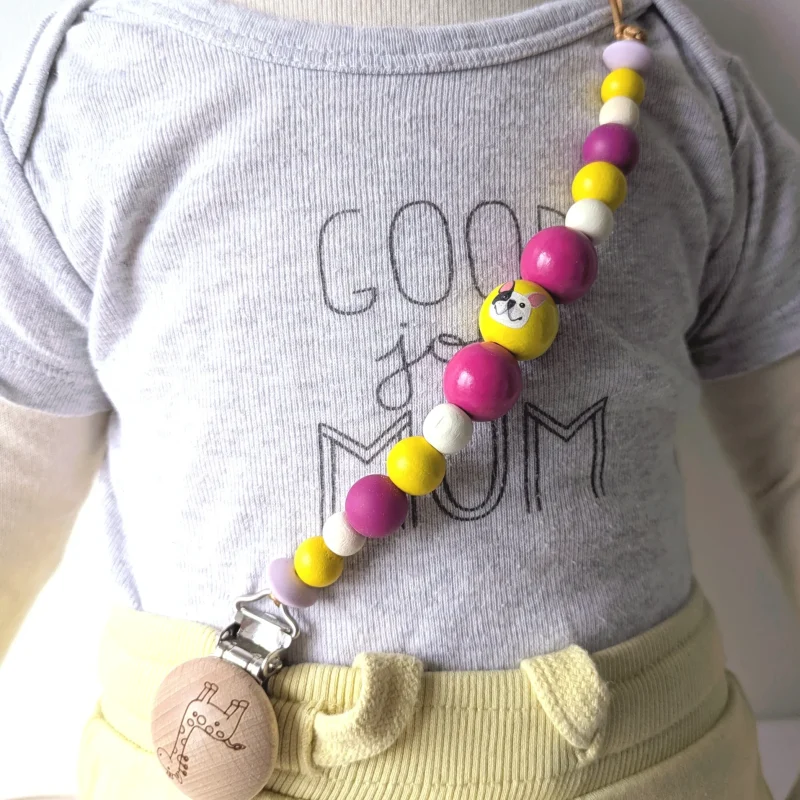 Attache Doudou, mauve & jaune