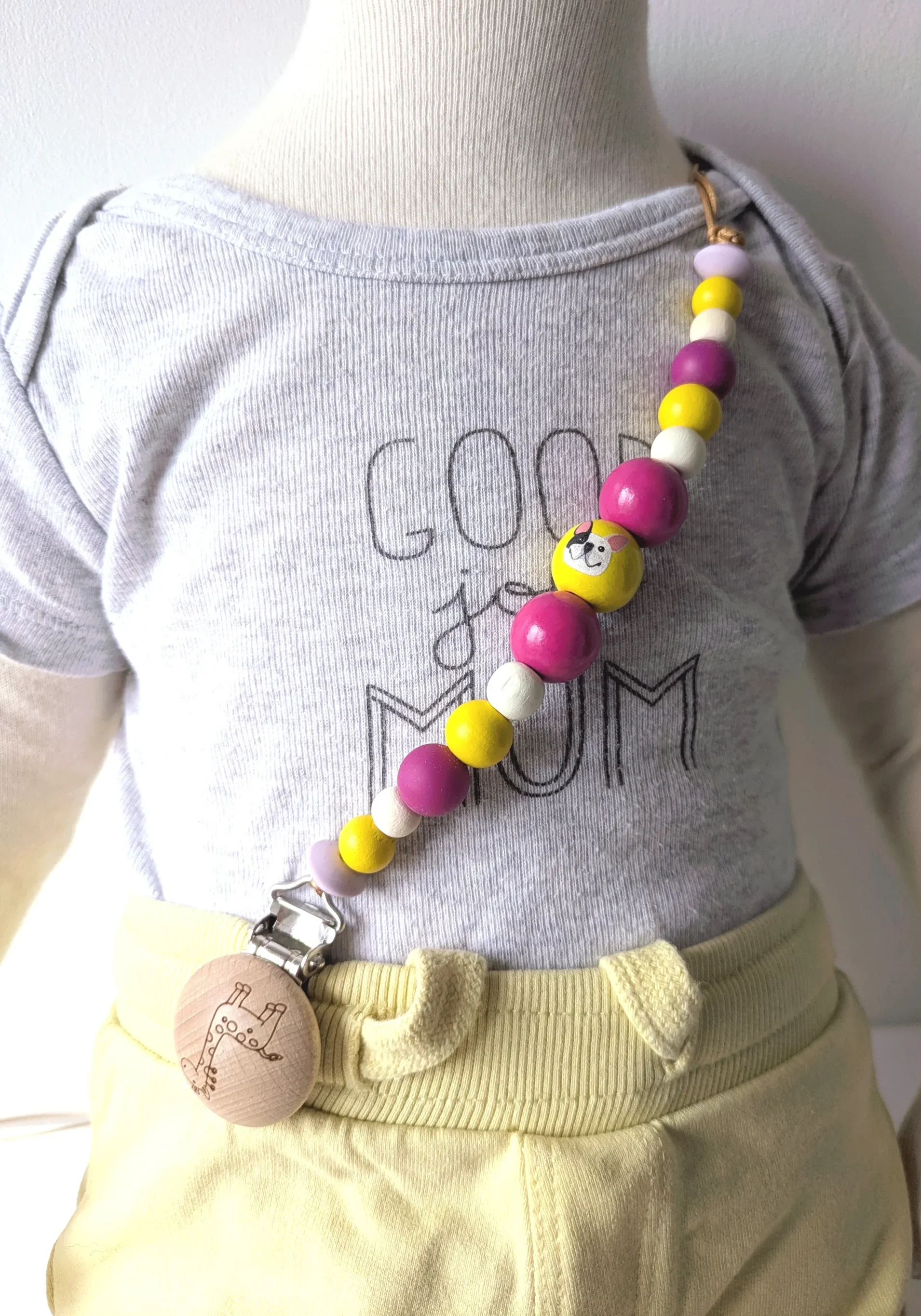 Attache Doudou, mauve & jaune