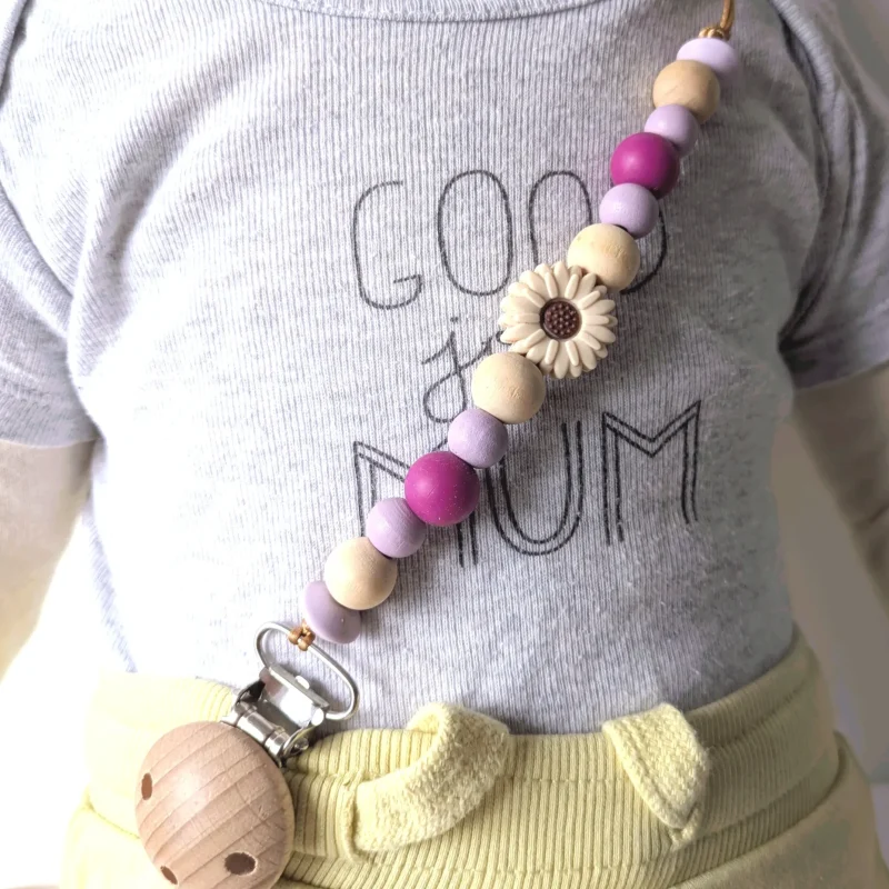 Attache Doudou, violet & fleur