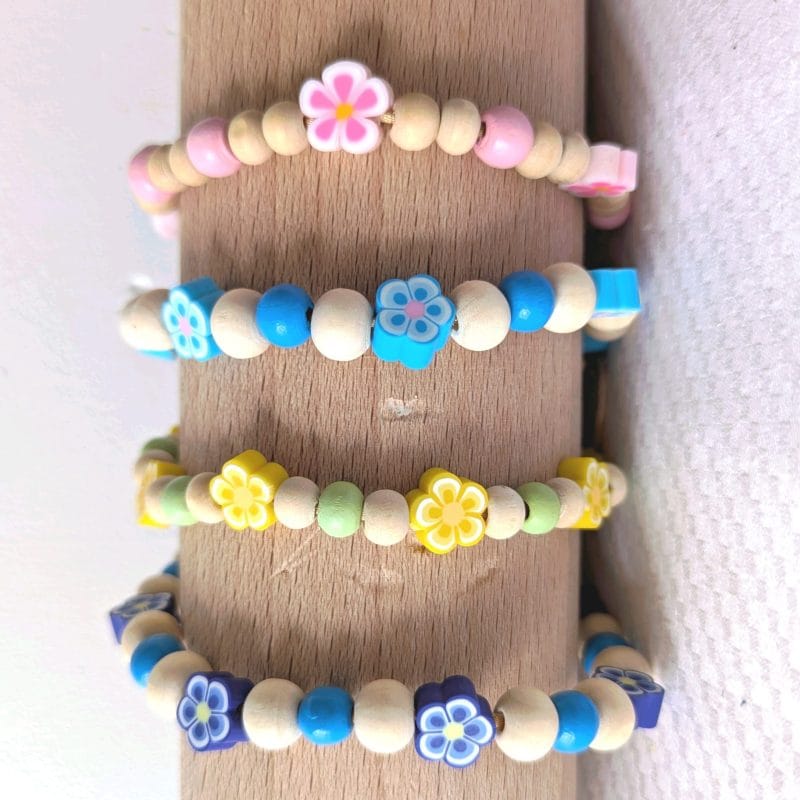Bracelet réglable fleurs colorées, taille L/XL