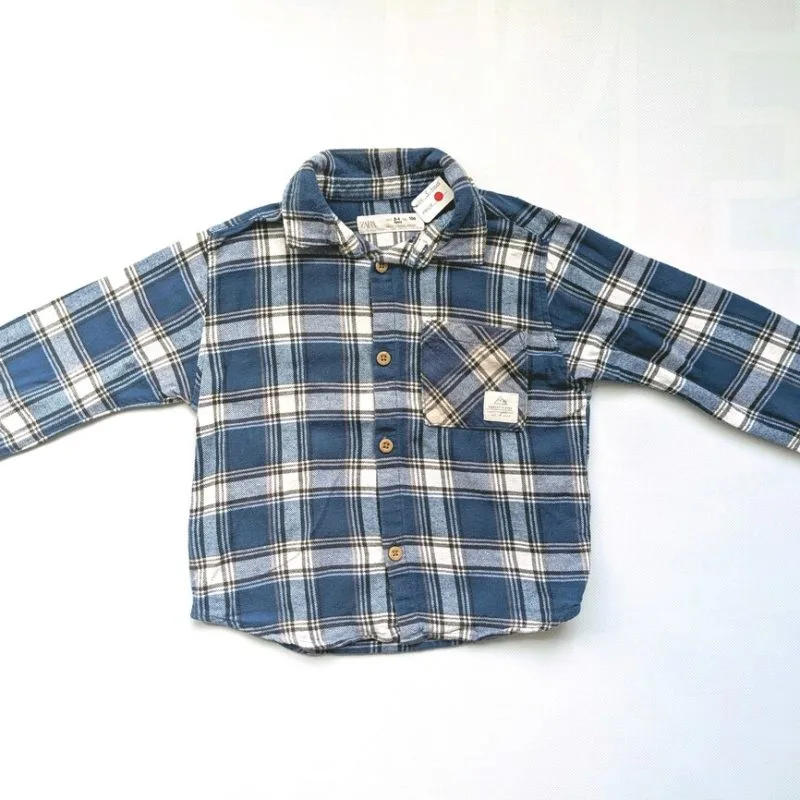 Chemise épaisse à carreaux bleu, Zara